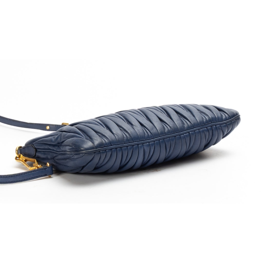 Miu Miu Navy Blue Matelasse Leather Frame Clutch Bag