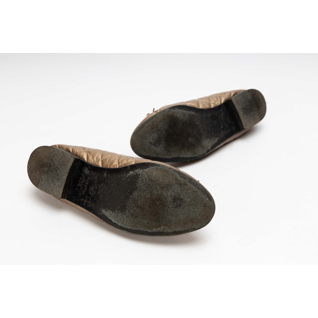 Chanel Leather Bow Accents Ballet Flats