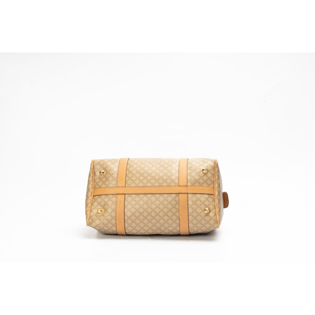 Celine Tan Coated Canvas Vintage Triomphe Duffel Bag