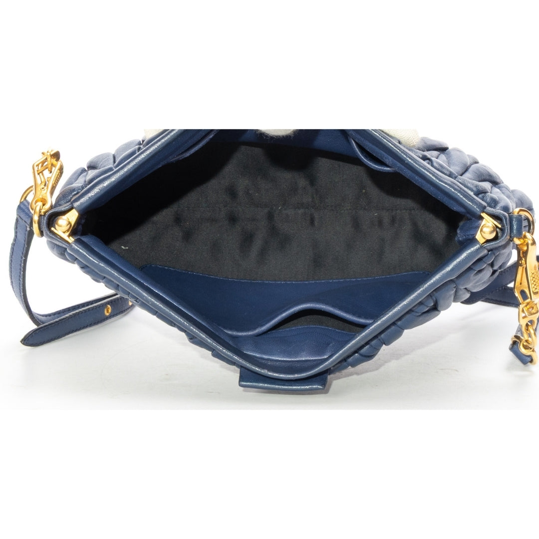 Miu Miu Navy Blue Matelasse Leather Frame Clutch Bag
