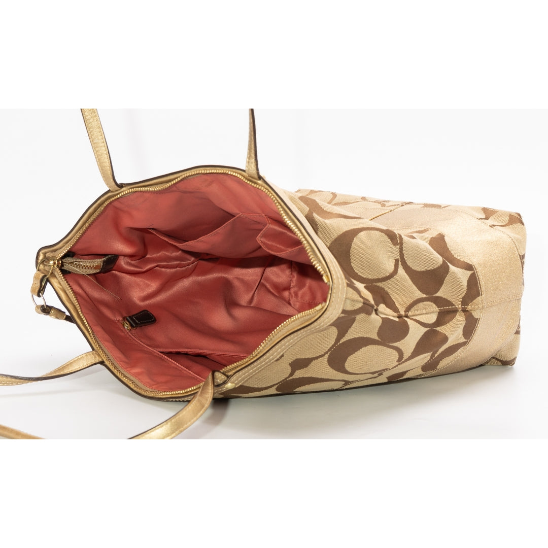 Coach Brown Signature Gold Stripe Tote