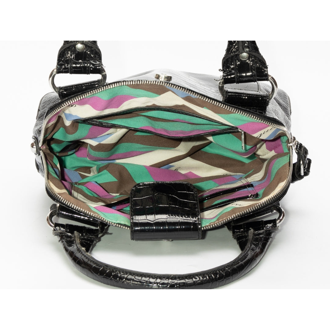 Guess Black Faux Crocodile Top Handle Bag