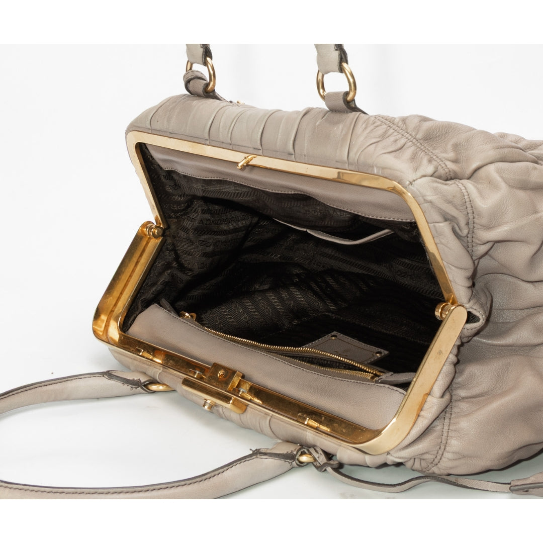 Prada Grey Nappa Gaufre Leather Top Handle Bag