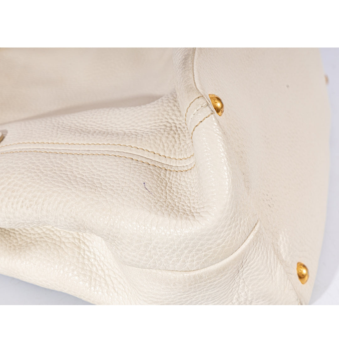 Prada White Vitello Daino Convertible Tote