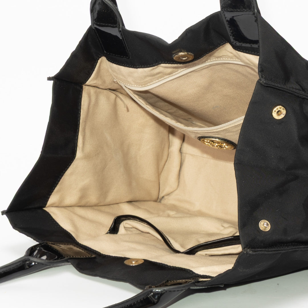 Tory Burch Black Nylon Leather Ella Tote