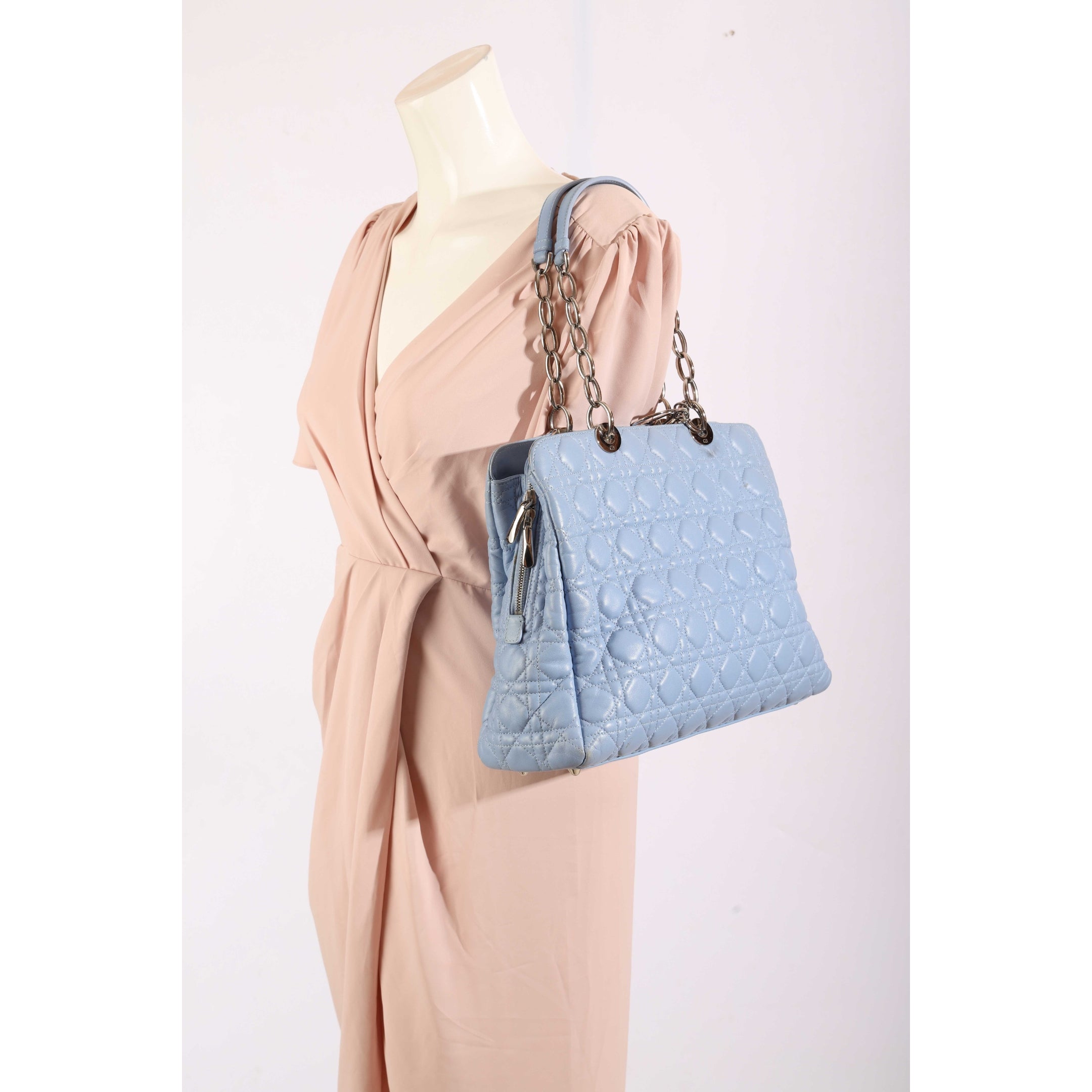 Dior Blue Cannage Leather Soft Lady Dior Tote