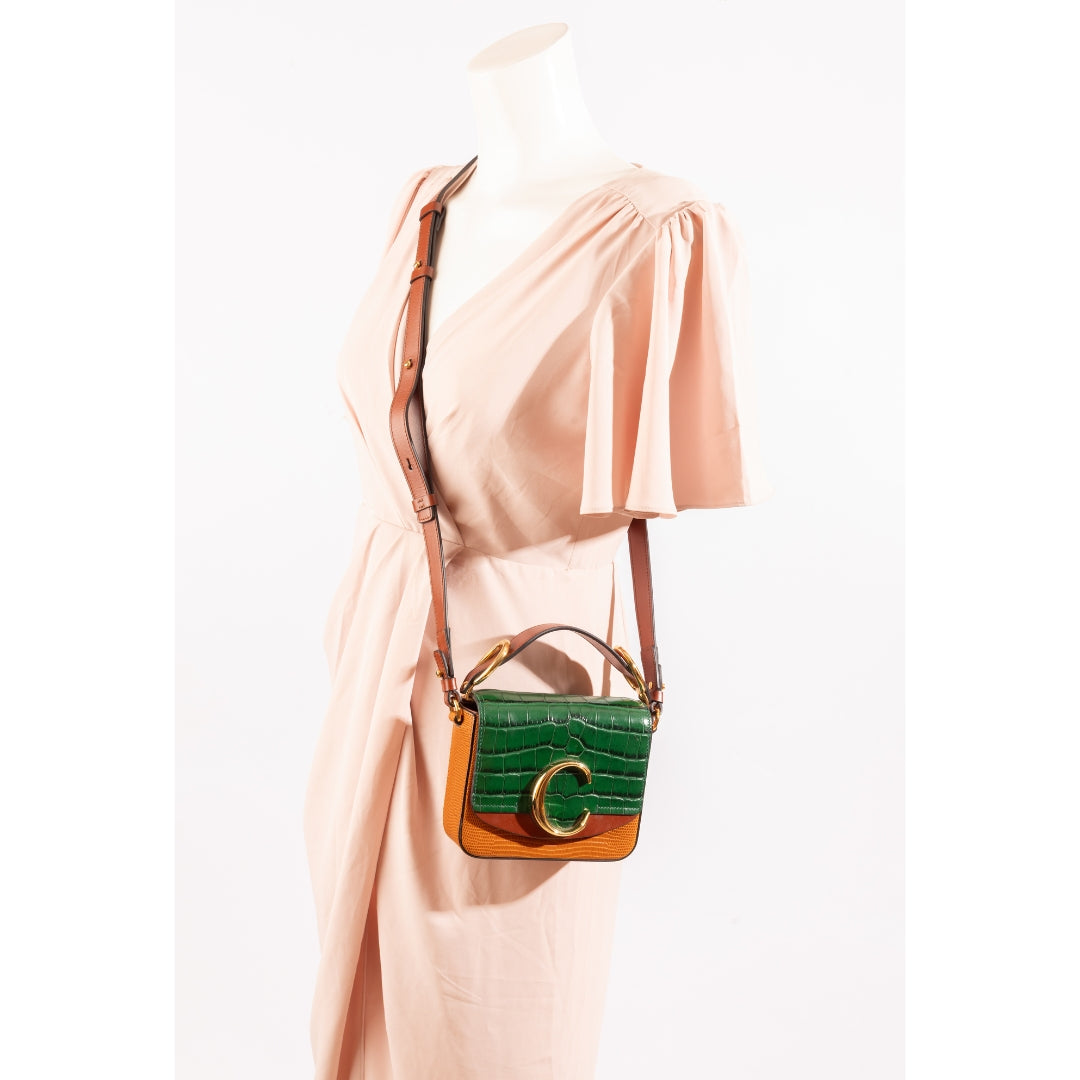 Chloe Croc Embossed Mini C Crossbody Bag