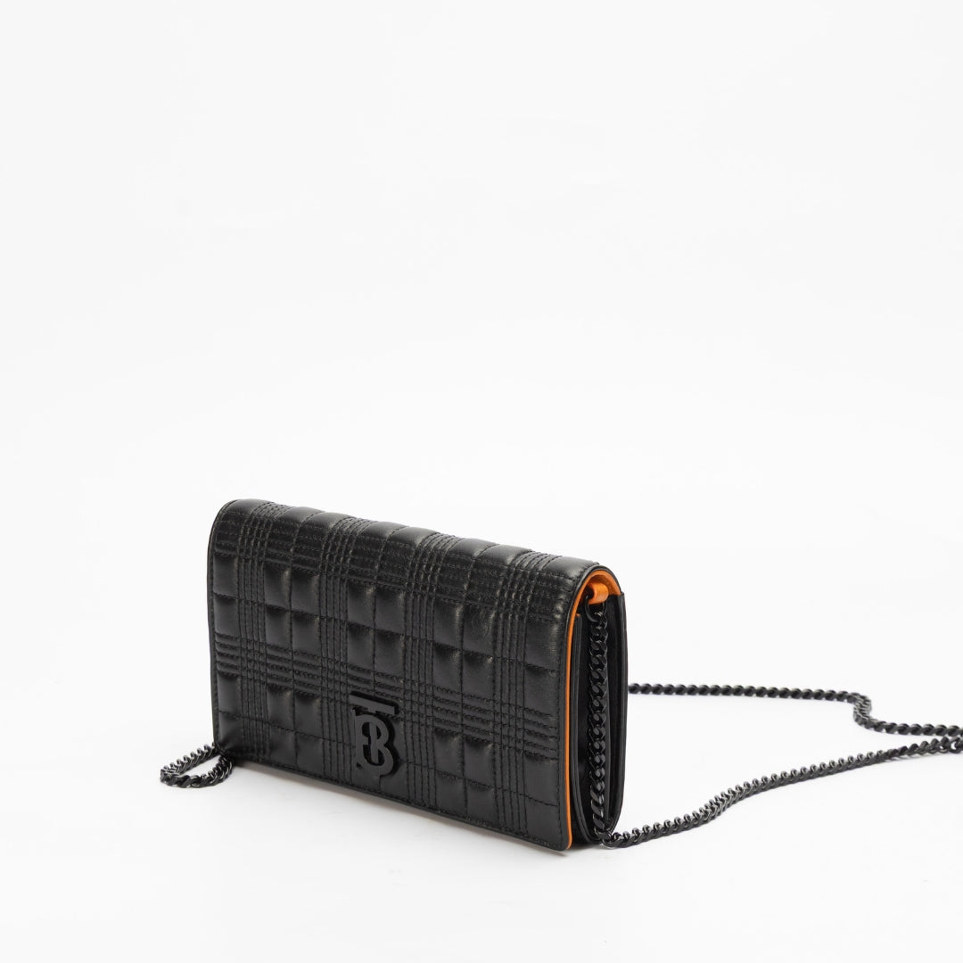 Burberry Lambskin Black Quilted Hannah Wallet On Chain