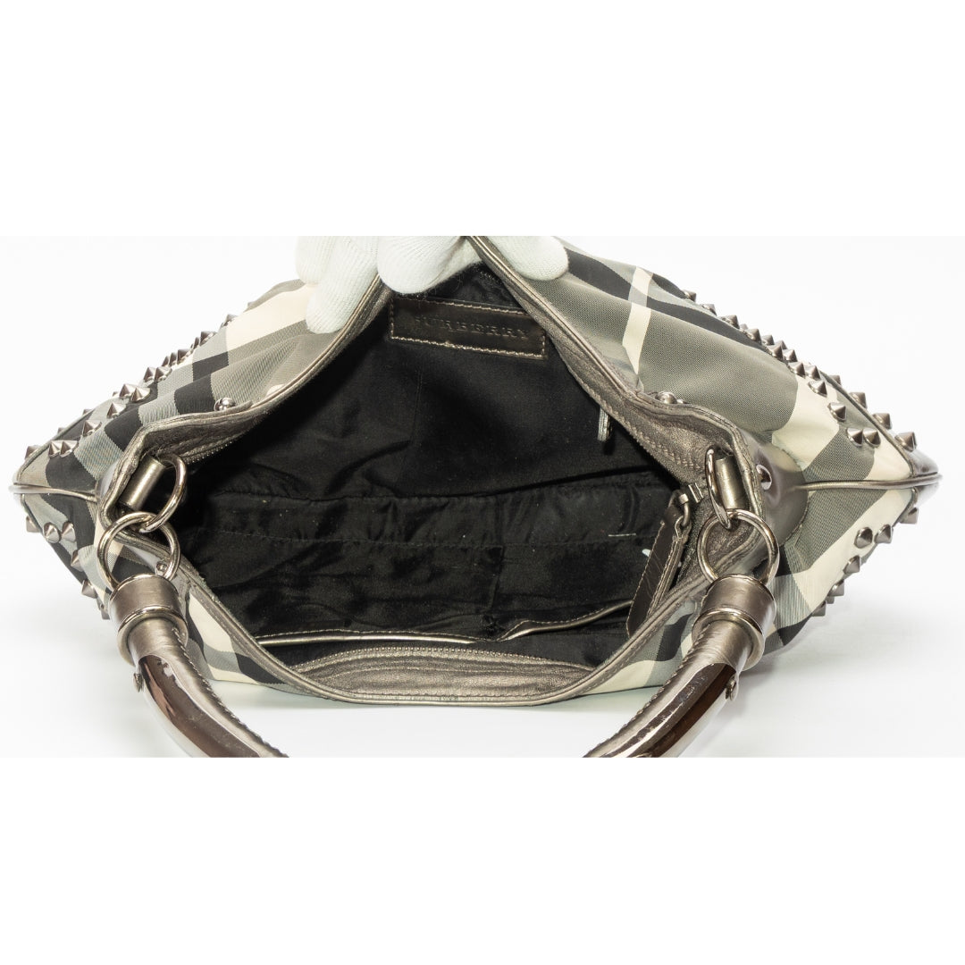 Burberry Beat Check Nylon Studded Hobo Bag