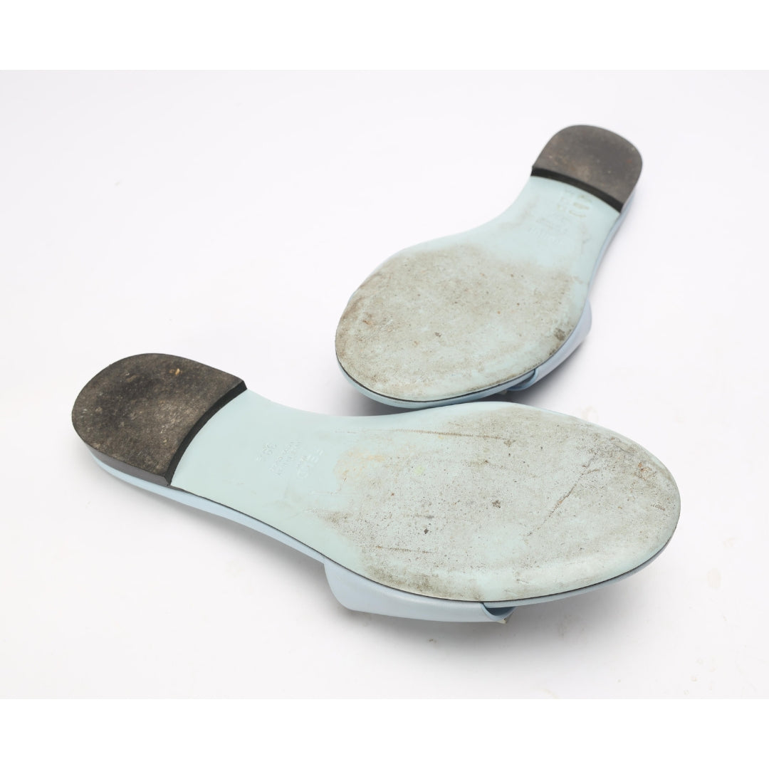 Fendi Baguette Light Blue Leather Slides