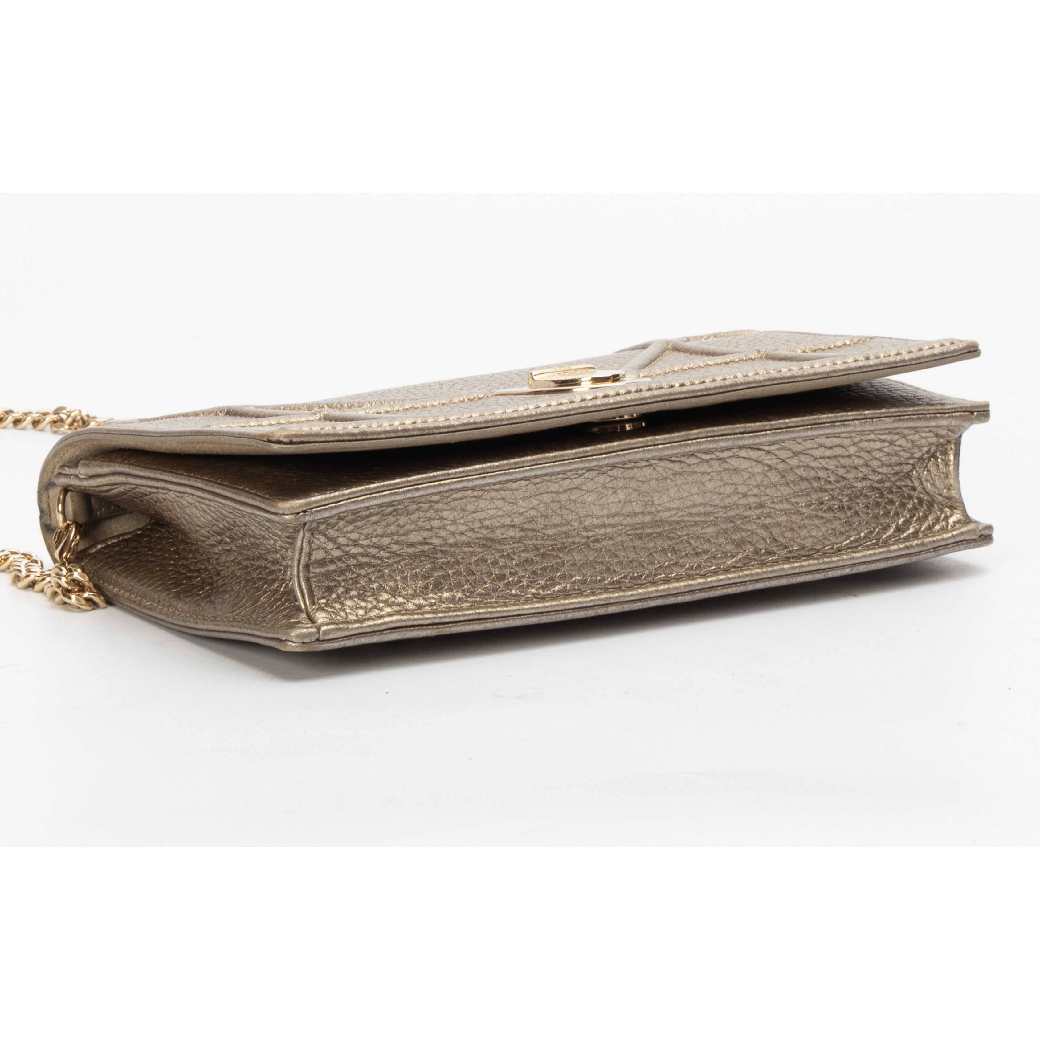Dior Metallic Gold Leather Diorama Wallet on Chain
