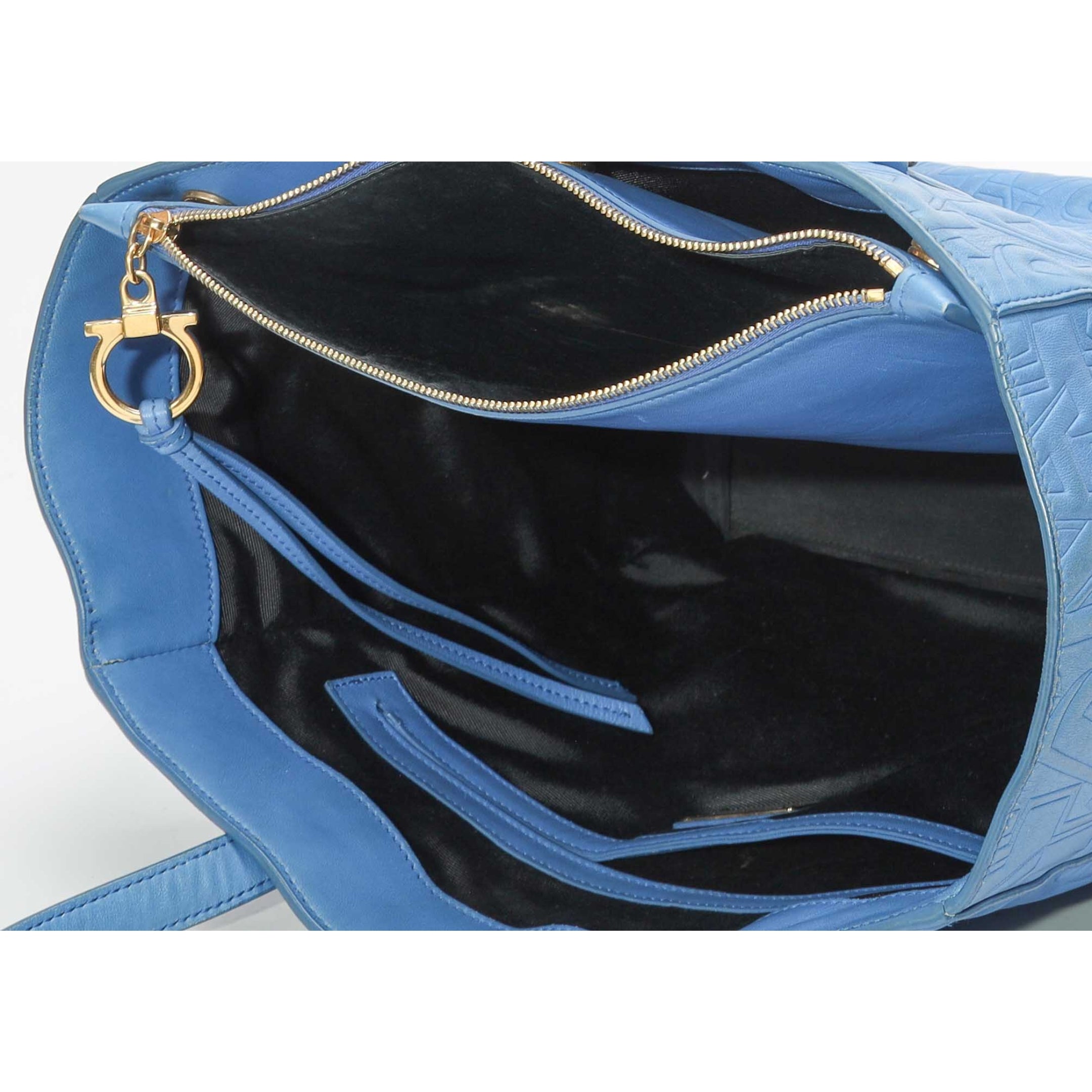 Salvatore Ferragamo Blue Logo Embossed Bonnie Tote