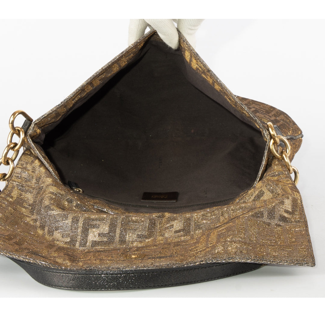 Fendi Zucca Glitter Jacquard Fabric Mia Flap Baguette