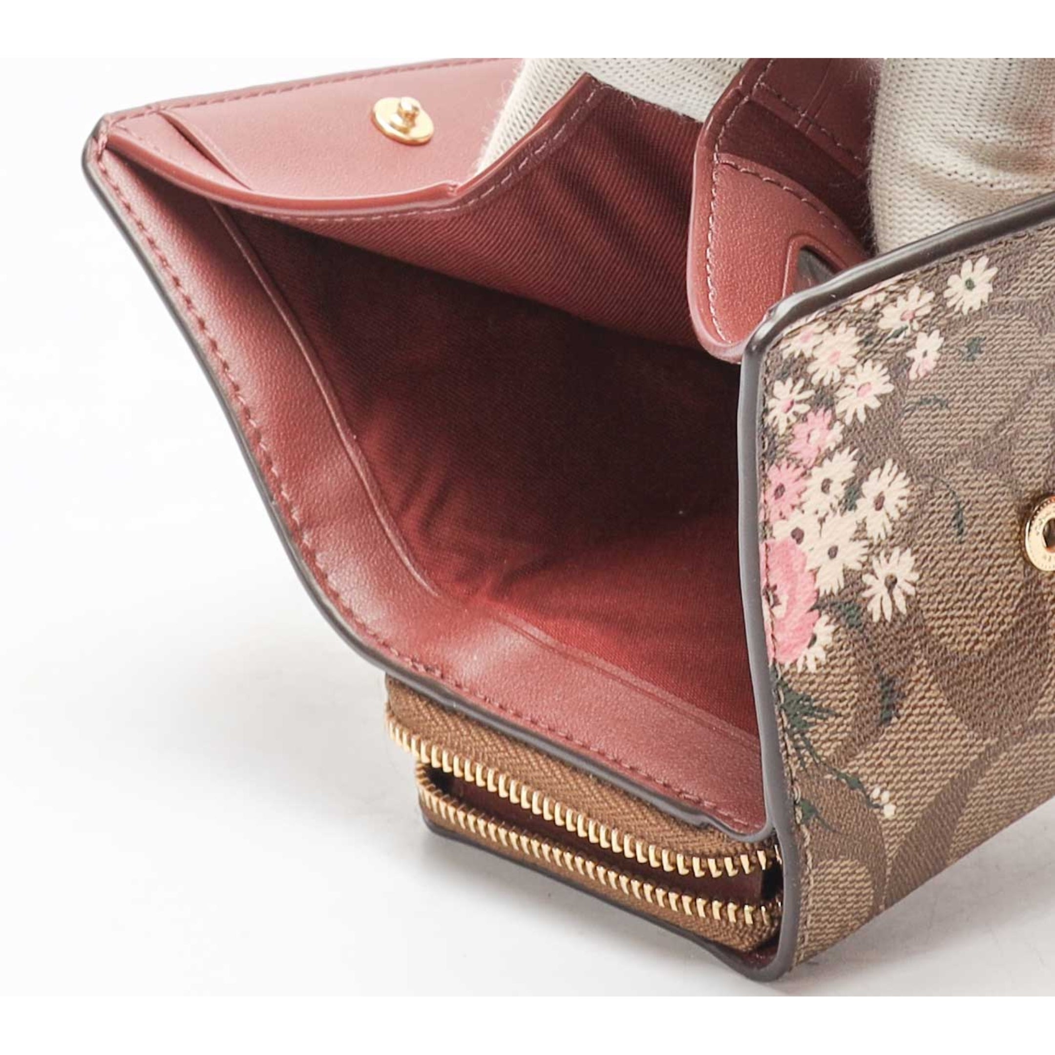 Coach Signature Canvas Floral Tri-Fold Wallet