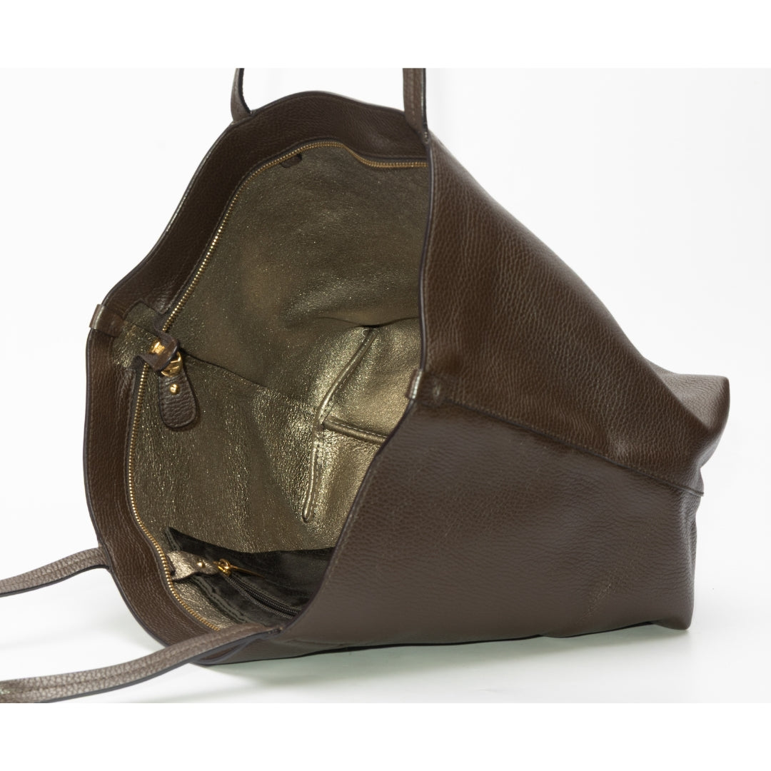Salvatore Ferragamo Brown Pebbled Leather Bice Tote Bag