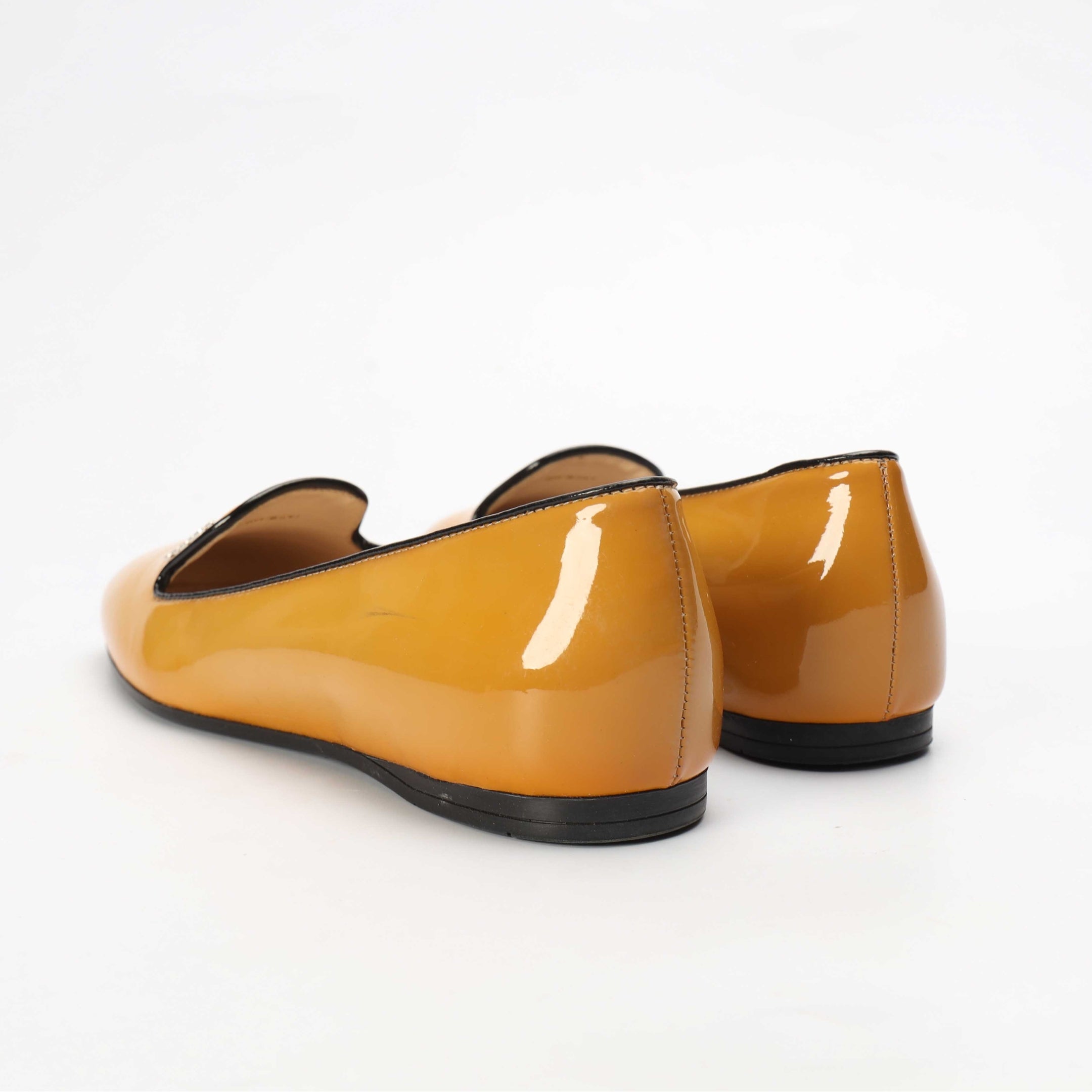 Prada Beige Patent Smoking Slip Ons