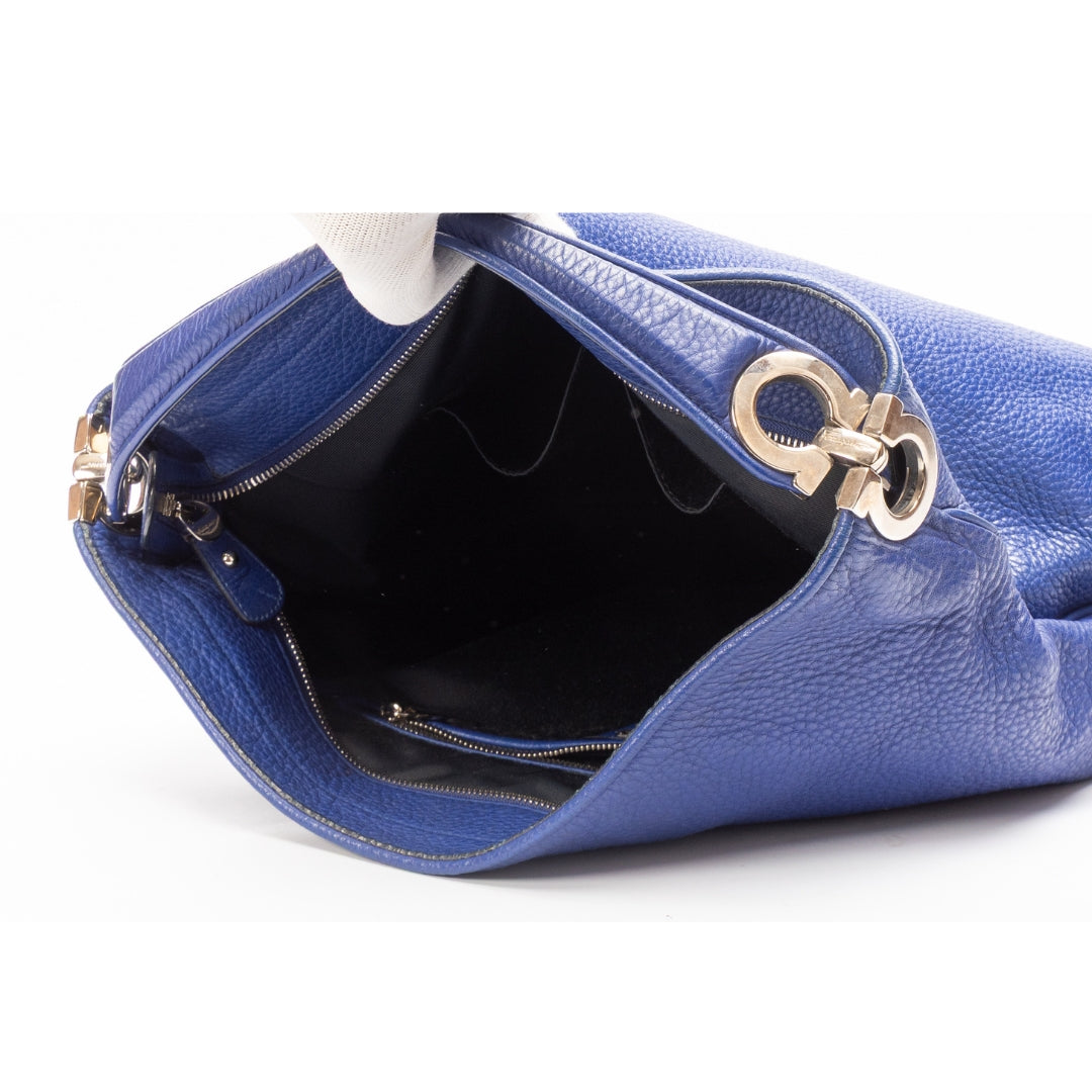 Salvatore Ferragamo Blue Calfskin Gancini Hobo
