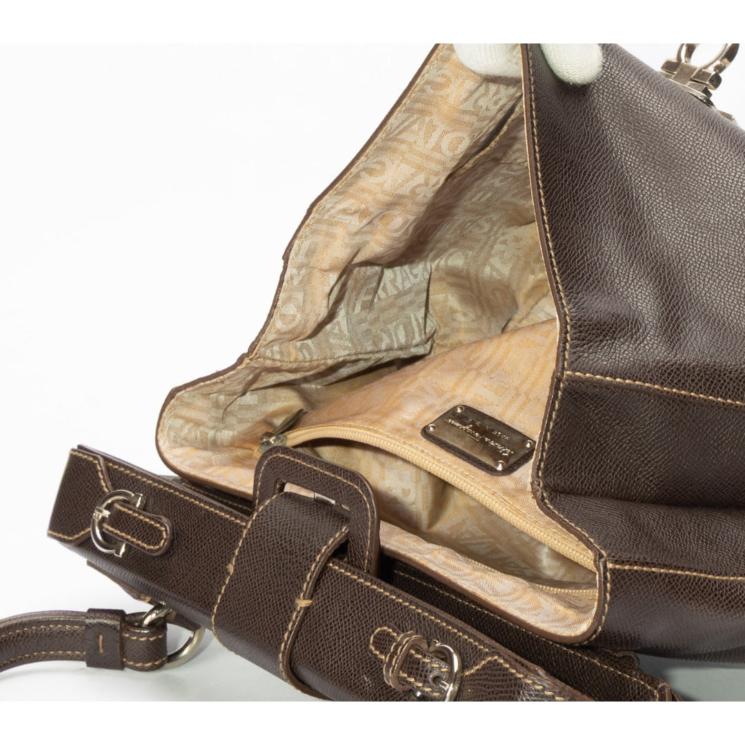 Salvatore Ferragamo Brown Gancini Satchel