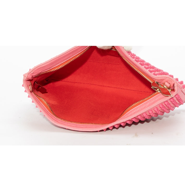 Christian Louboutin Pink Calf Leather Loubiposh Spiked Clutch Bag