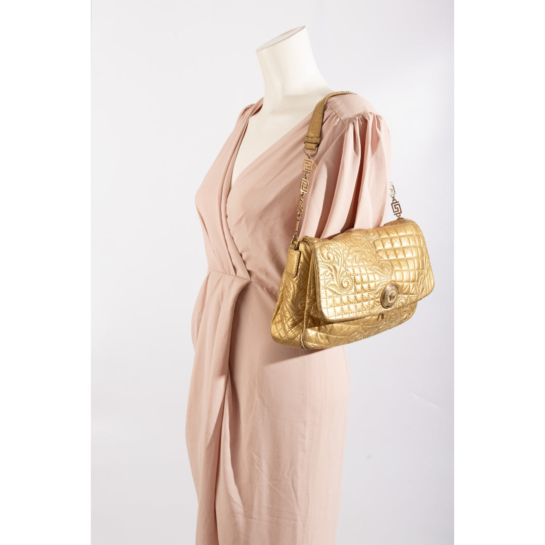 Versace Gold Barocco Leather Vanitas Medea Shoulder Bag