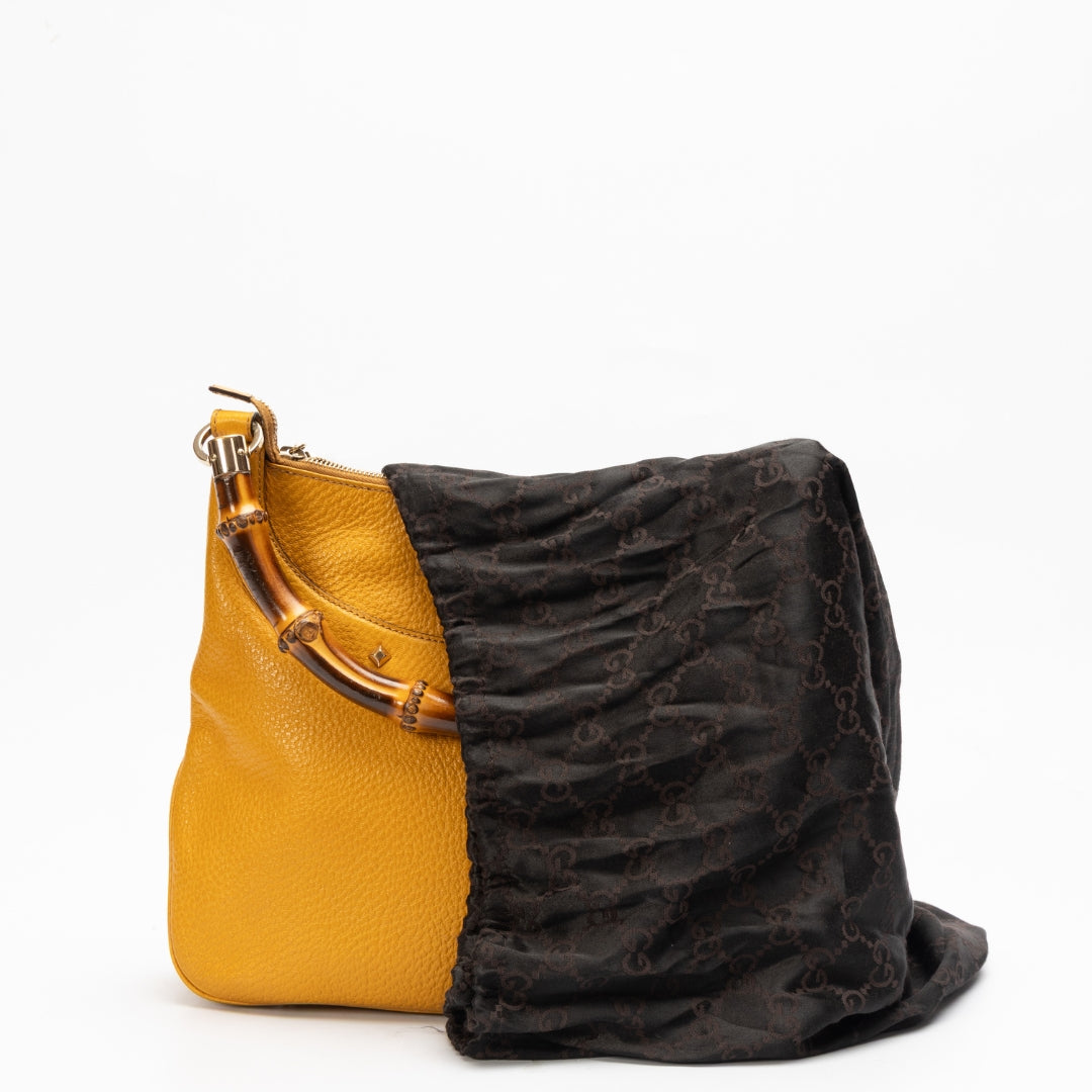 Gucci Yellow GG Canvas Bamboo Anita Handbag