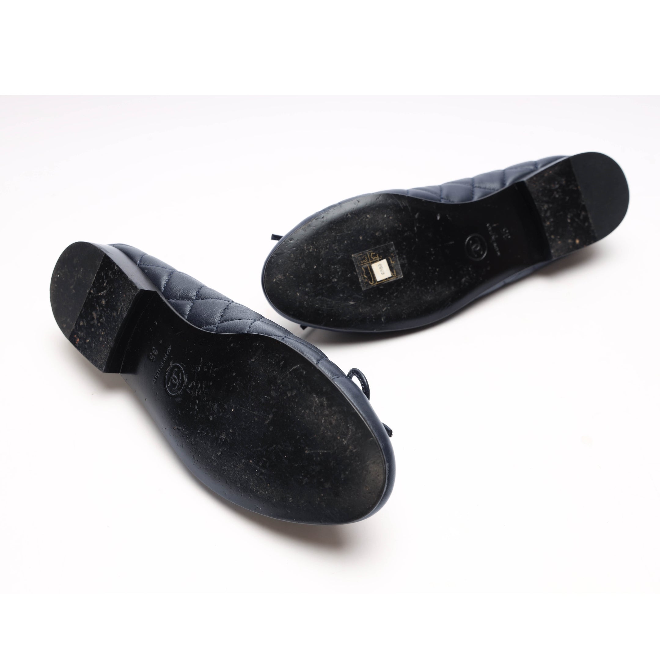 Chanel Navy Leather CC Cap Toe Ballet Flats