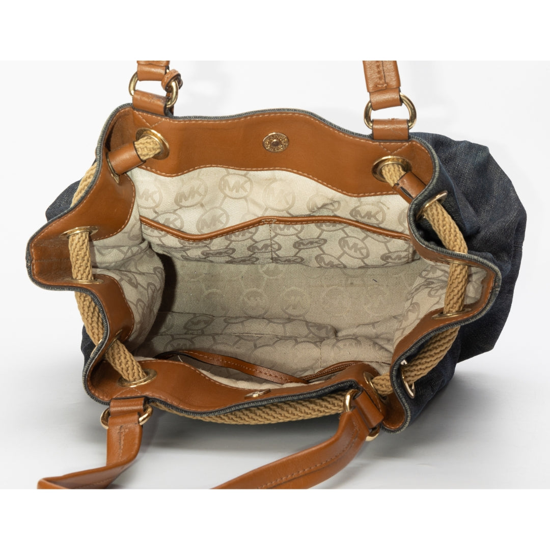 Michael Kors Denim and Leather Marina Drawstring Tote Bag