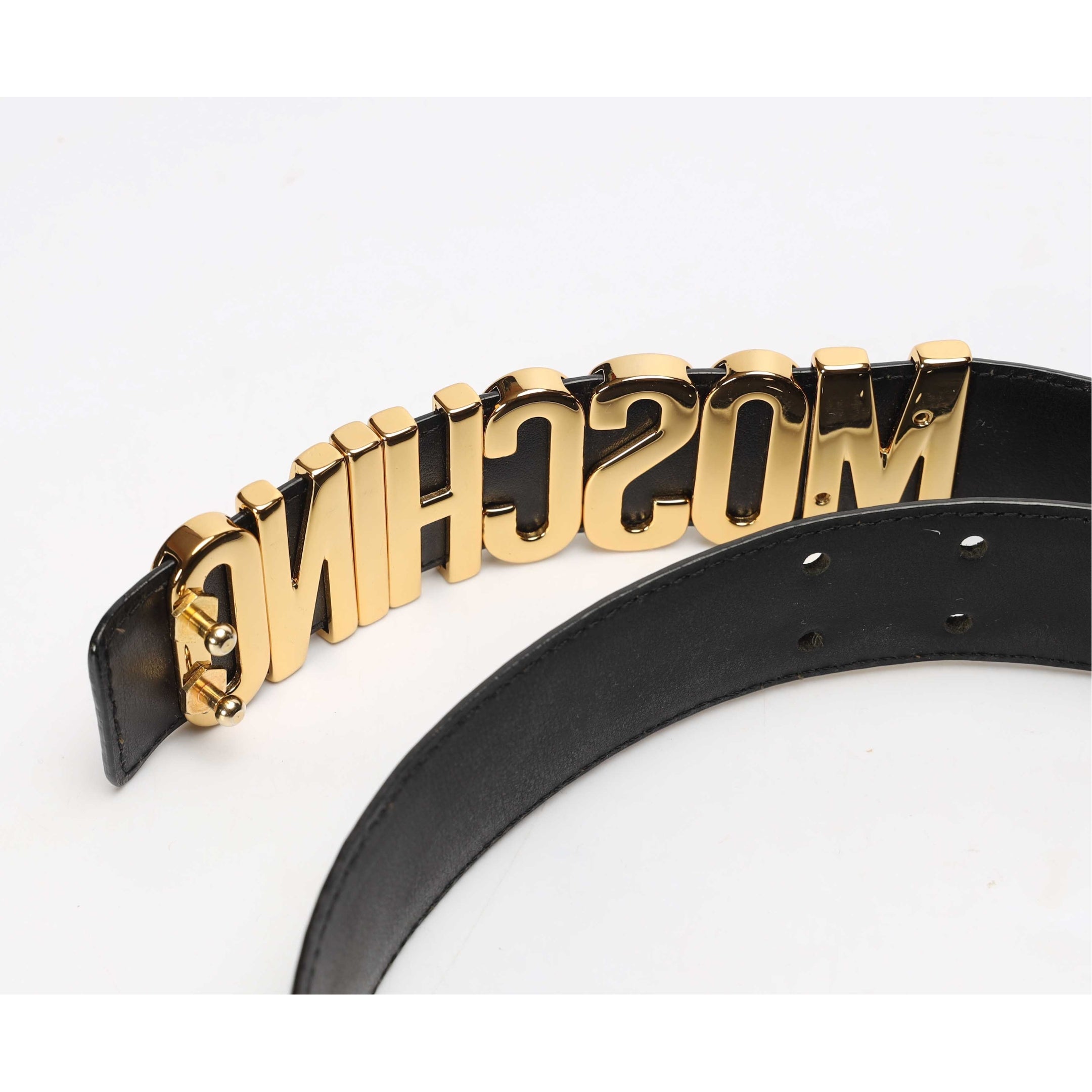Moschino Logo Black Leather Belt