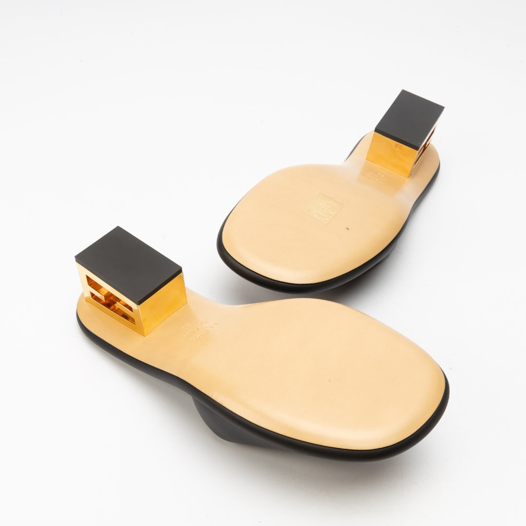 Fendi Black Leather Baguette Mules