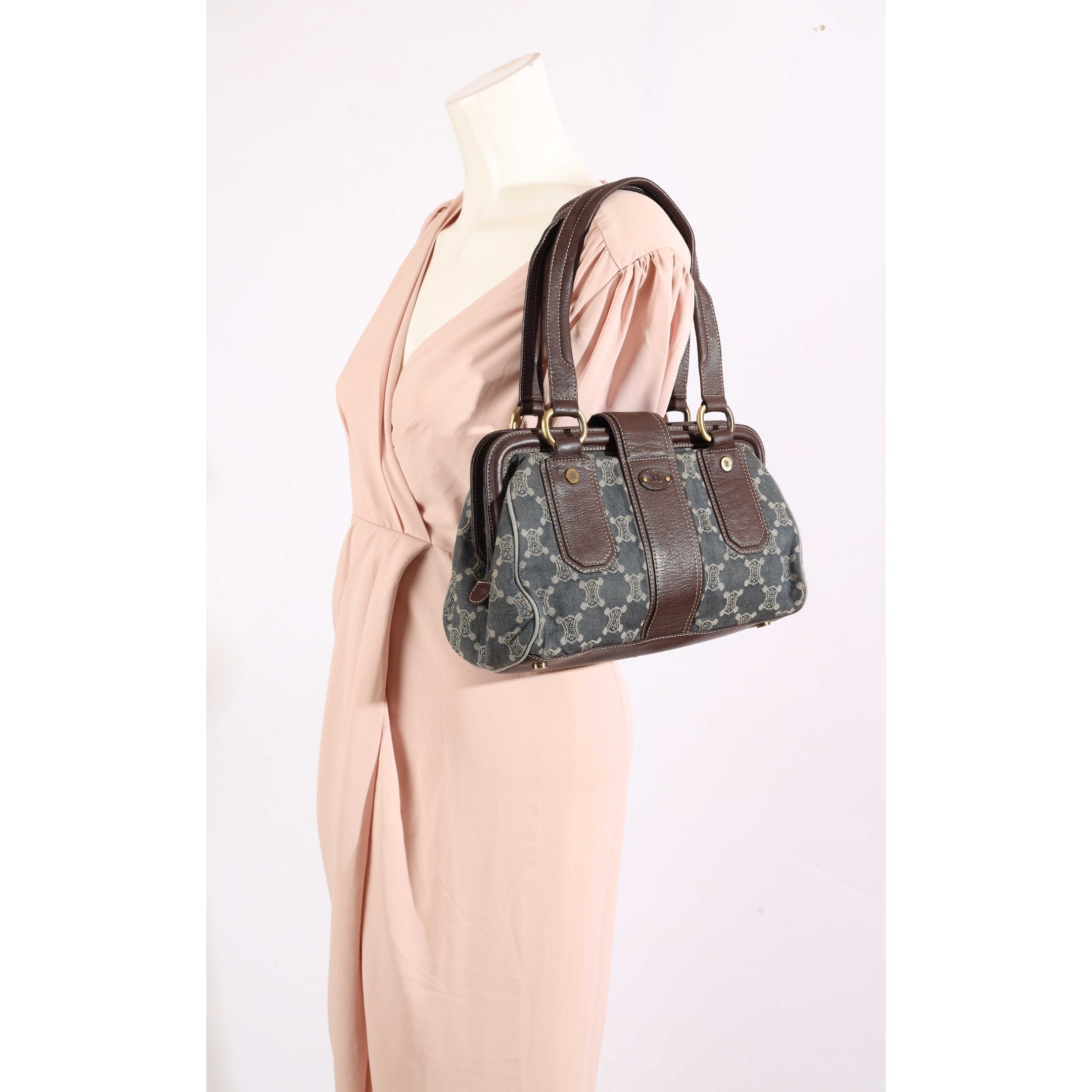 Celine Macadam Blue Denim Shoulder Bag