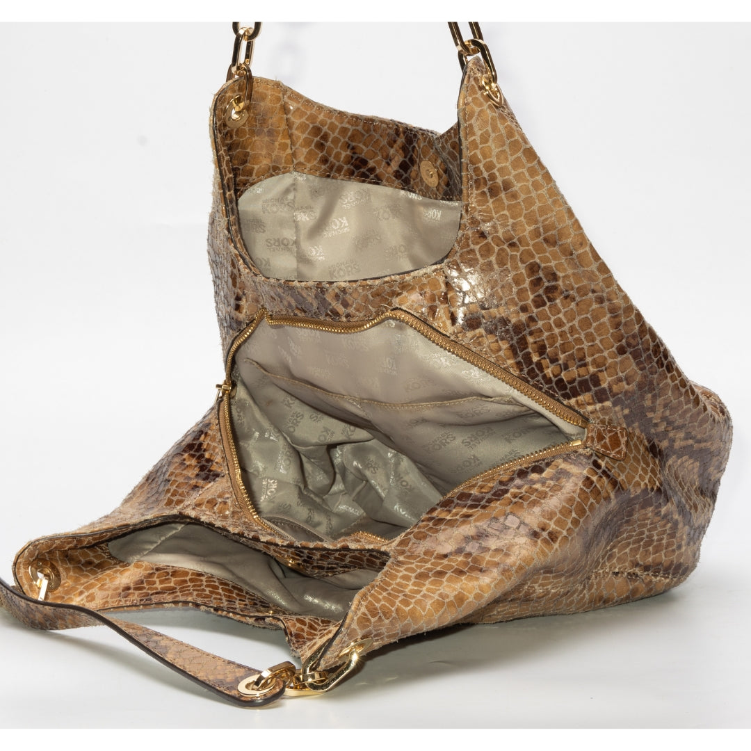 Michael Kors Brown Python Embossed Brown Leather Tote Bag