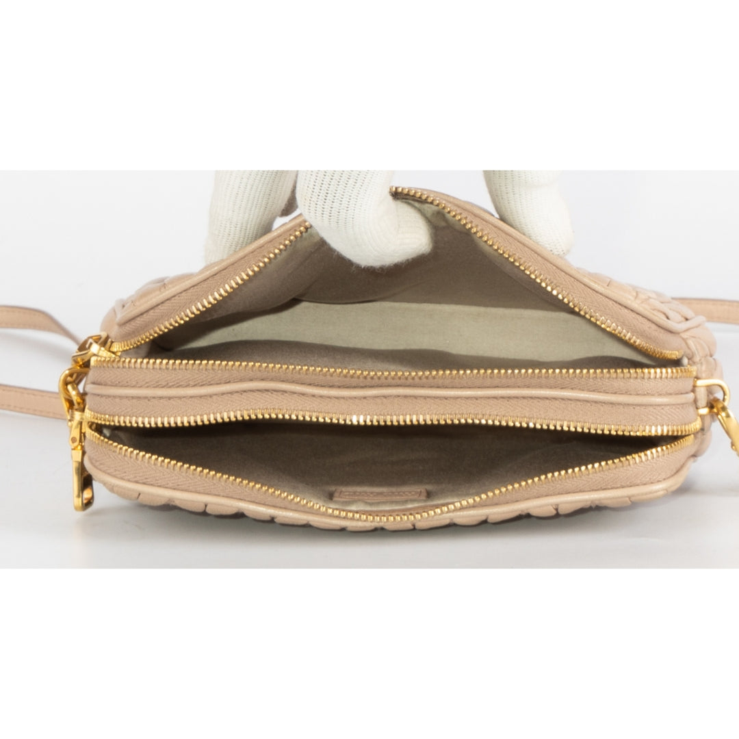 Miu Miu Nude Matelasse Leather Double Zip Crossbody Bag