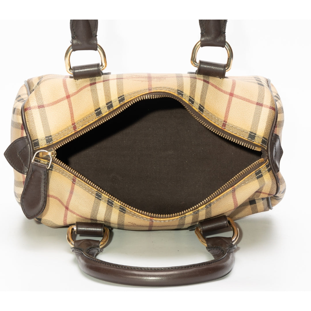 Burberry Haymarket Check PVC and Leather Boston Bag