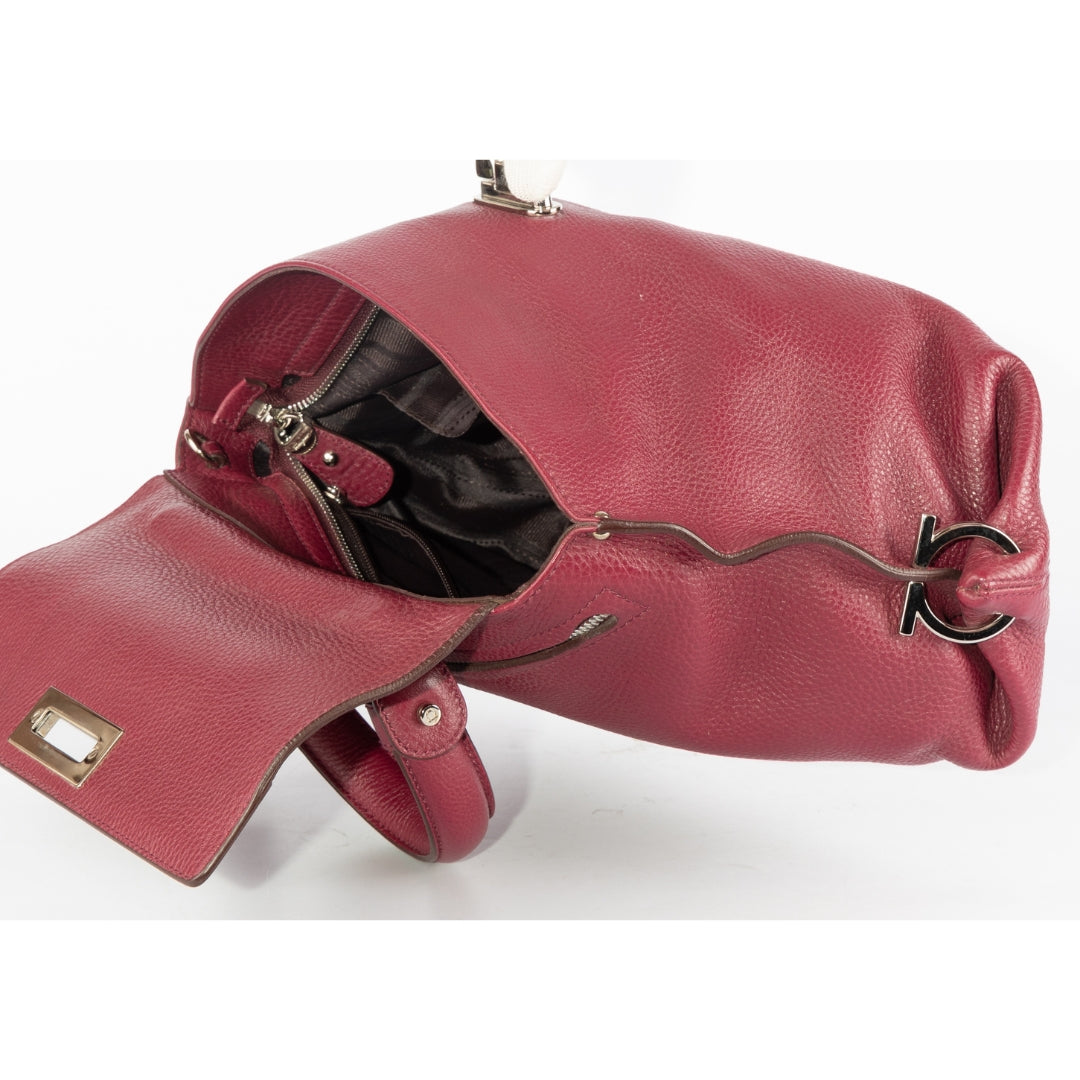 Salvatore Ferragamo Pebbled Calfskin Leather Sofia Satchel