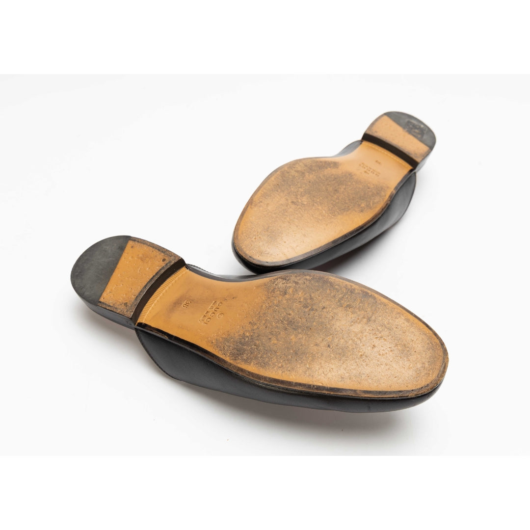 Gucci Black Princetown Flower Flat Mules