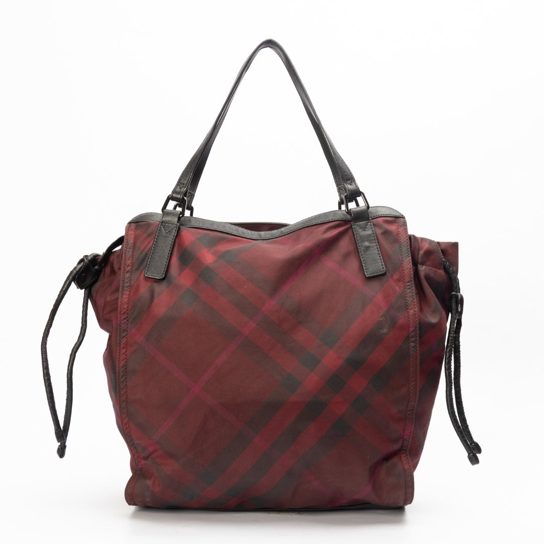 Burberry Burgundy Nova Check Nylon Tote