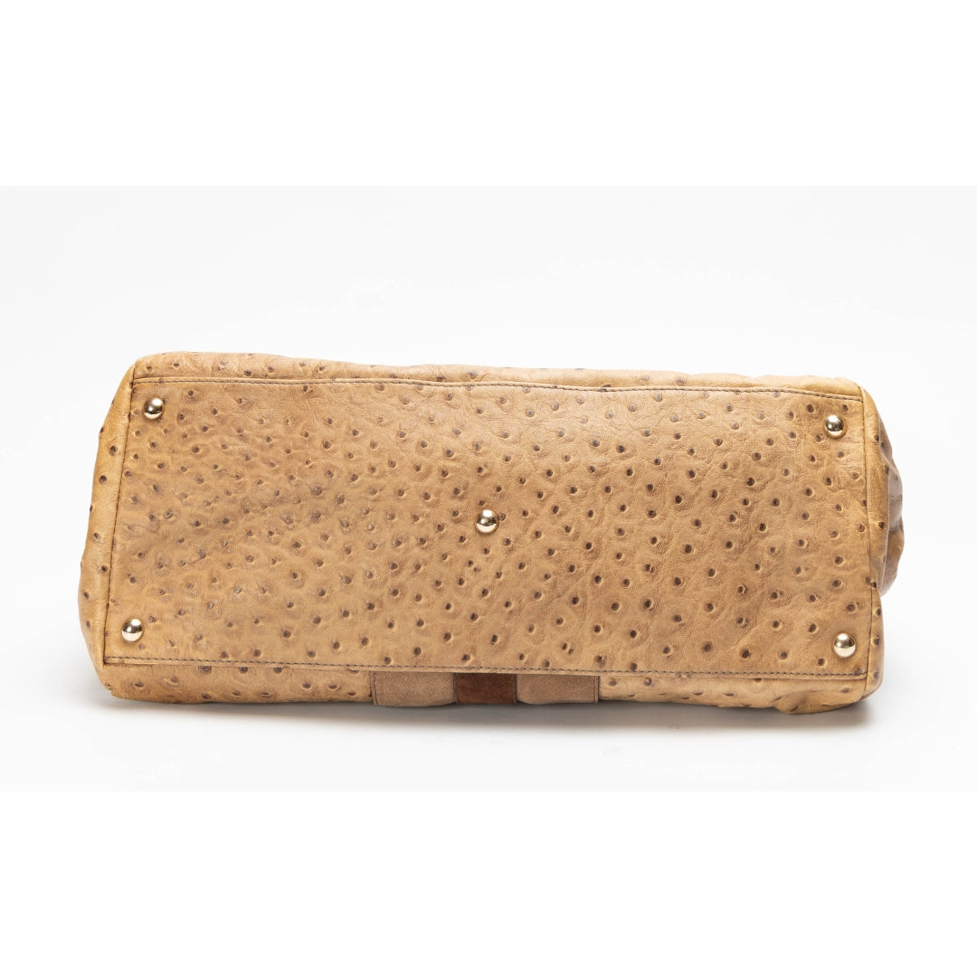 Furla Tan Ostrich Embossed Satchel