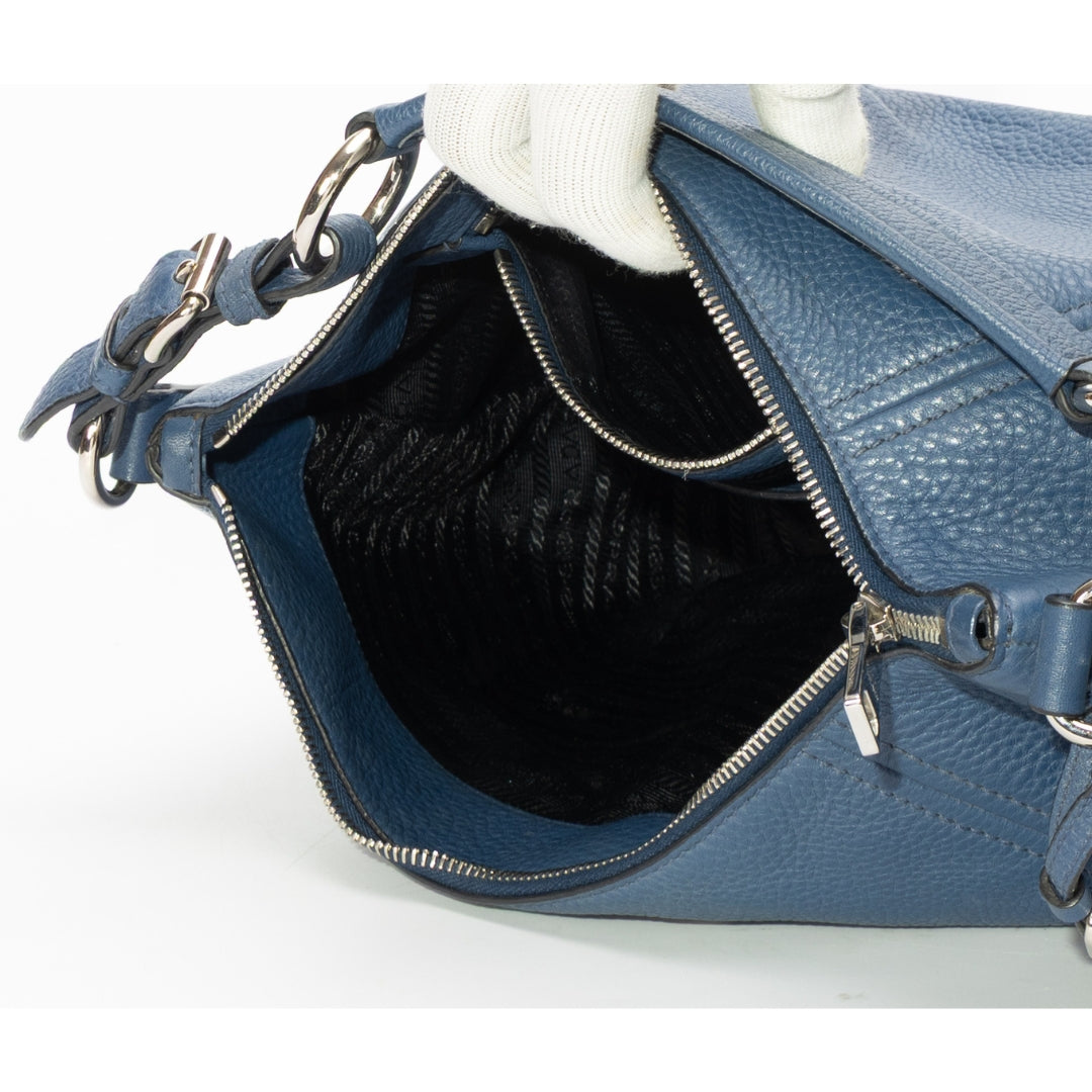 Prada Blue Vitello Daino Hobo Bag