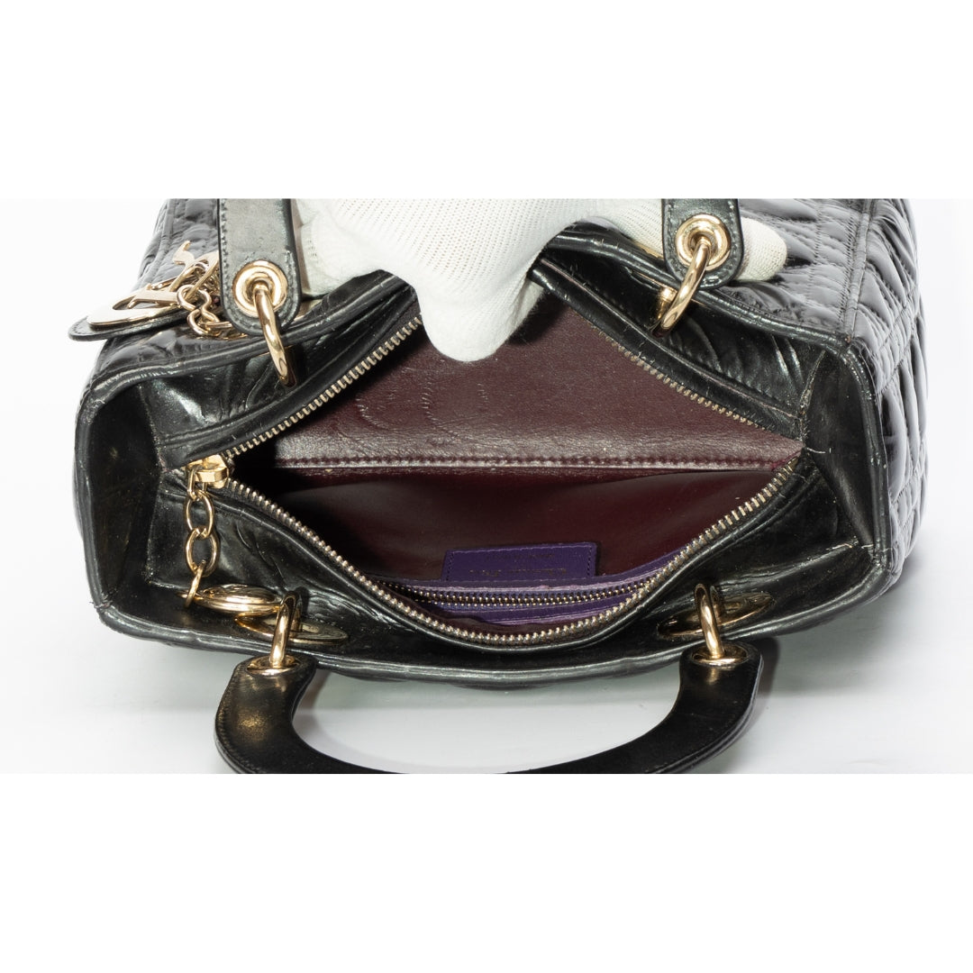 Lady Dior Bag Black Patent Cannage Calfskin Bag