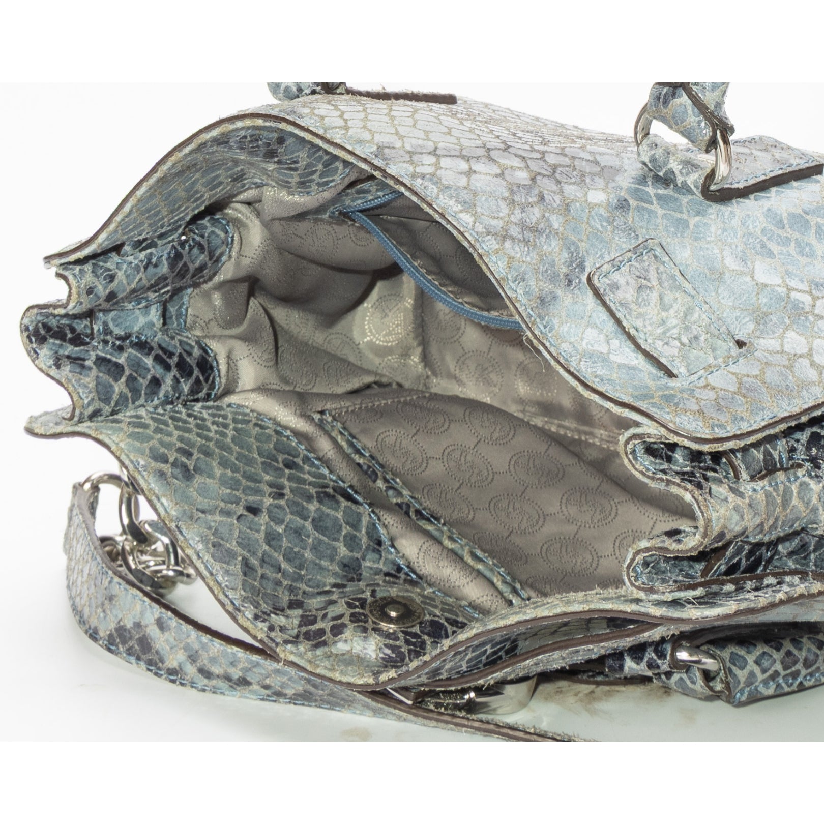 Michael Kors Blue Python Embossed Hamilton Satchel