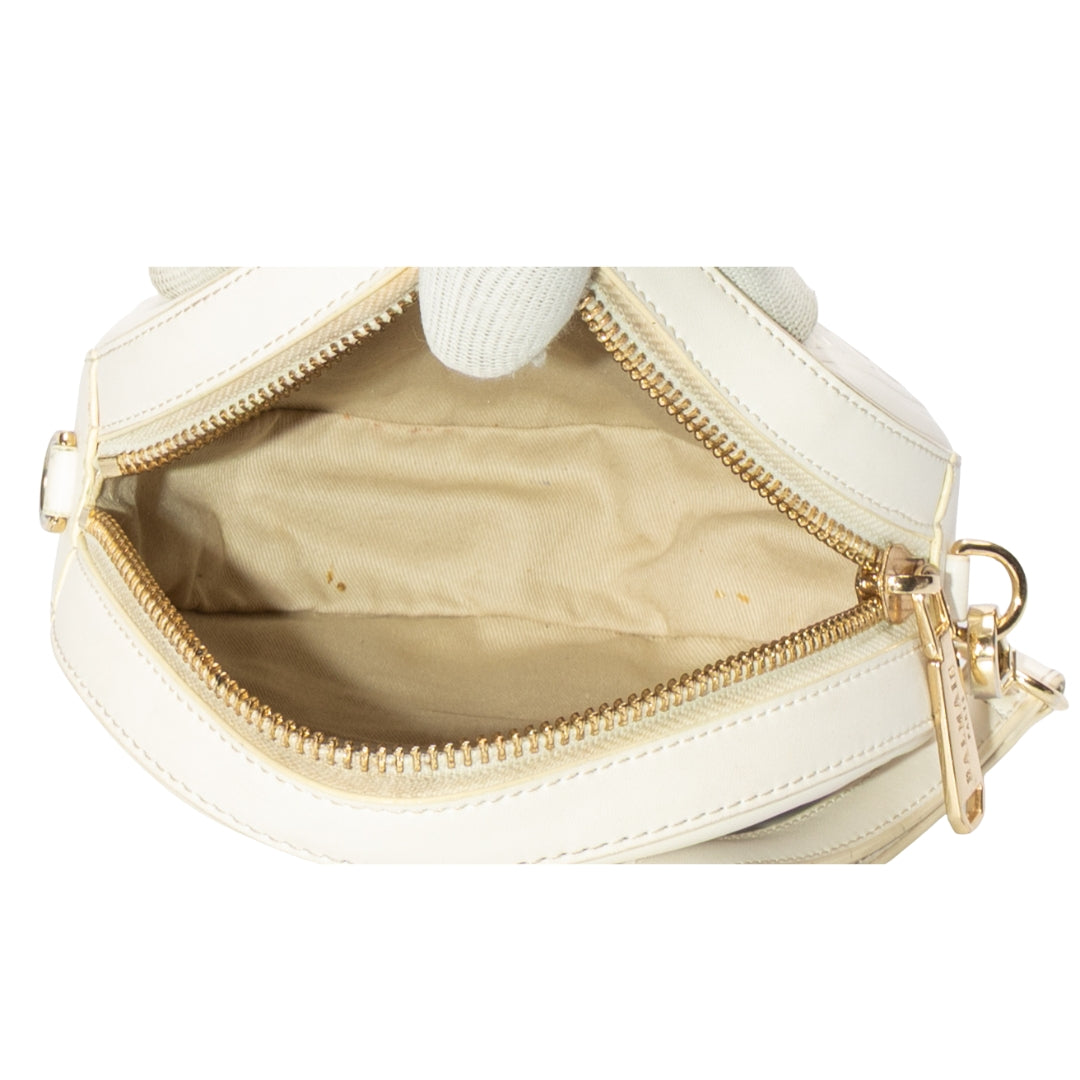 Balmain Paris White Logo Embossed Round Wristlet
