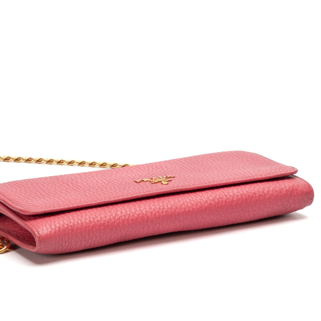 Prada Pink Grained Leather Wallet on Chain