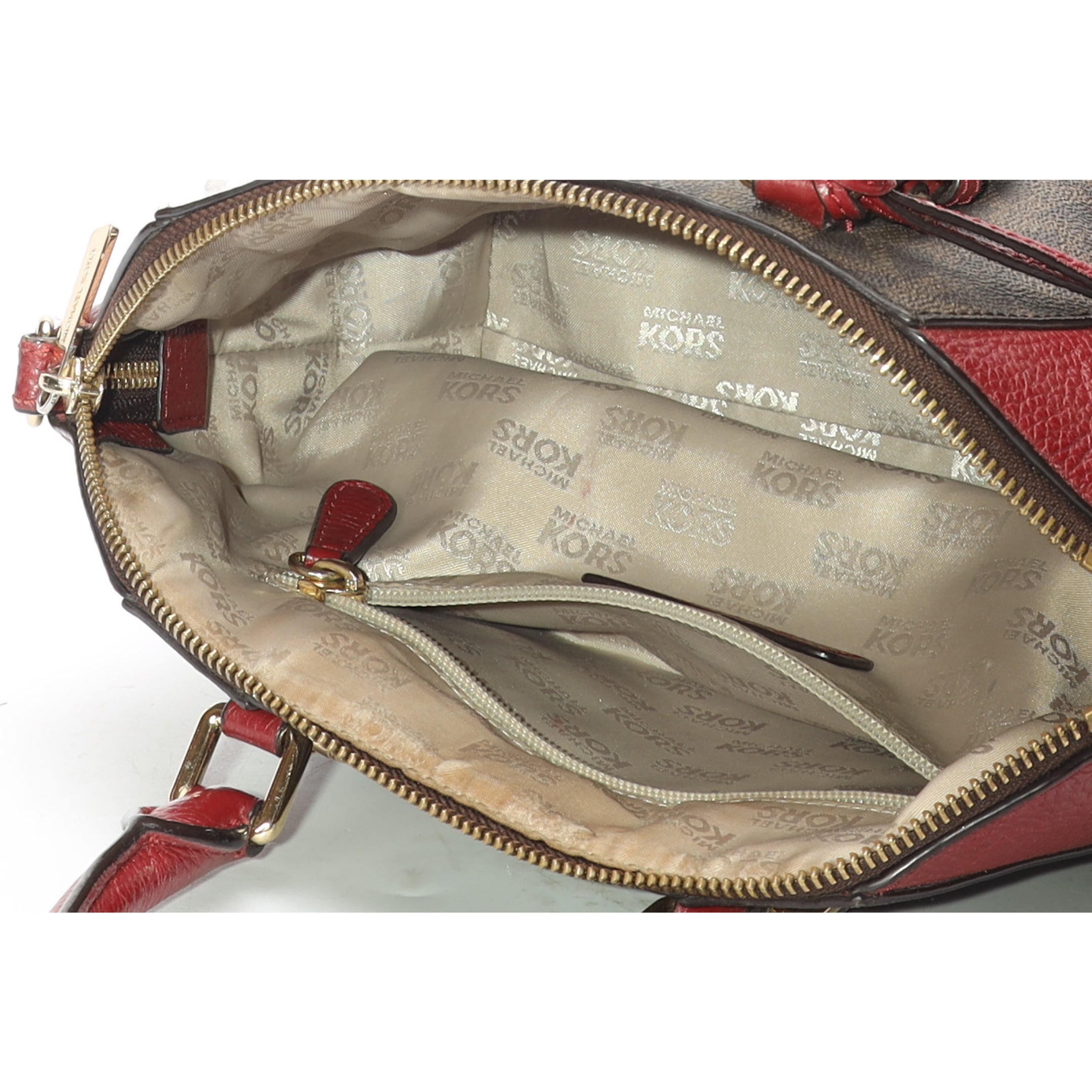 Michael Kors Ciara Red/Brown Signature Logo Satchel