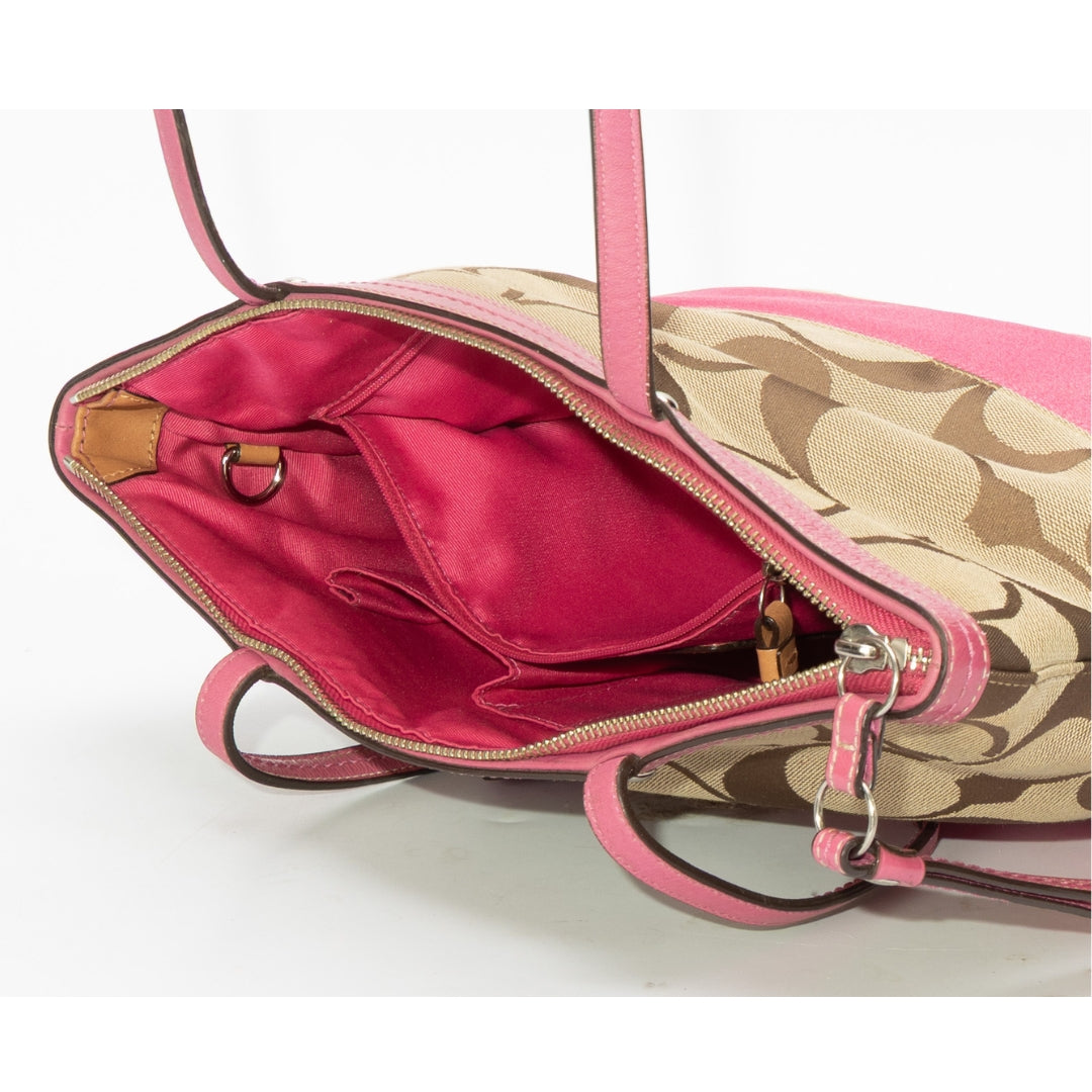 Coach Beige/Pink Signature Canvas Tote