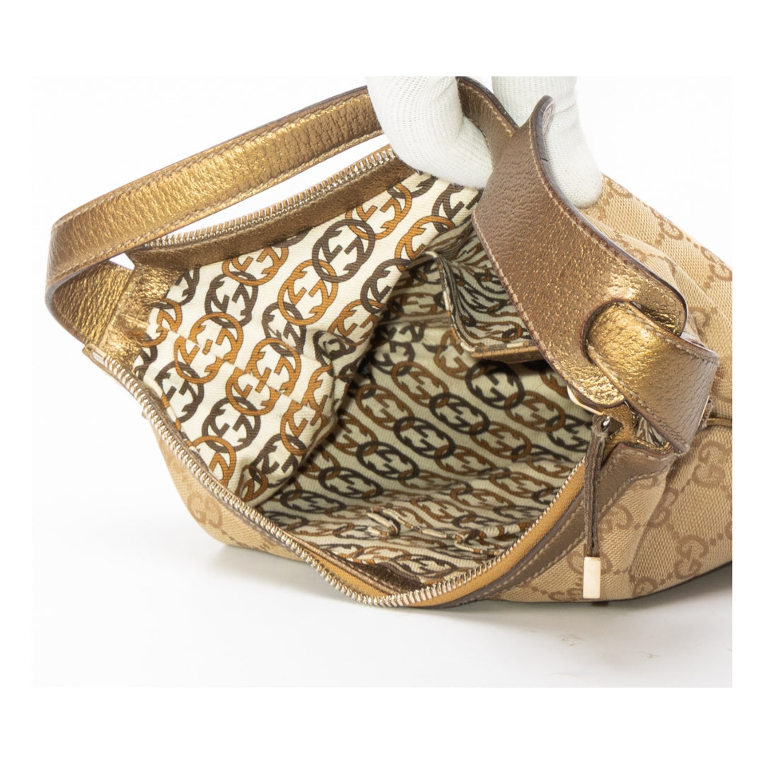 Gucci Beige/Gold GG Canvas and Leather Small Princy Hobo Bag