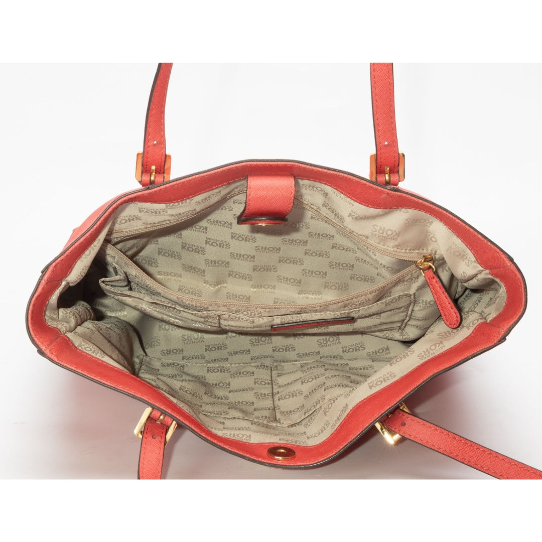 Michael Kors Red Saffiano Jet Set Travel Tote