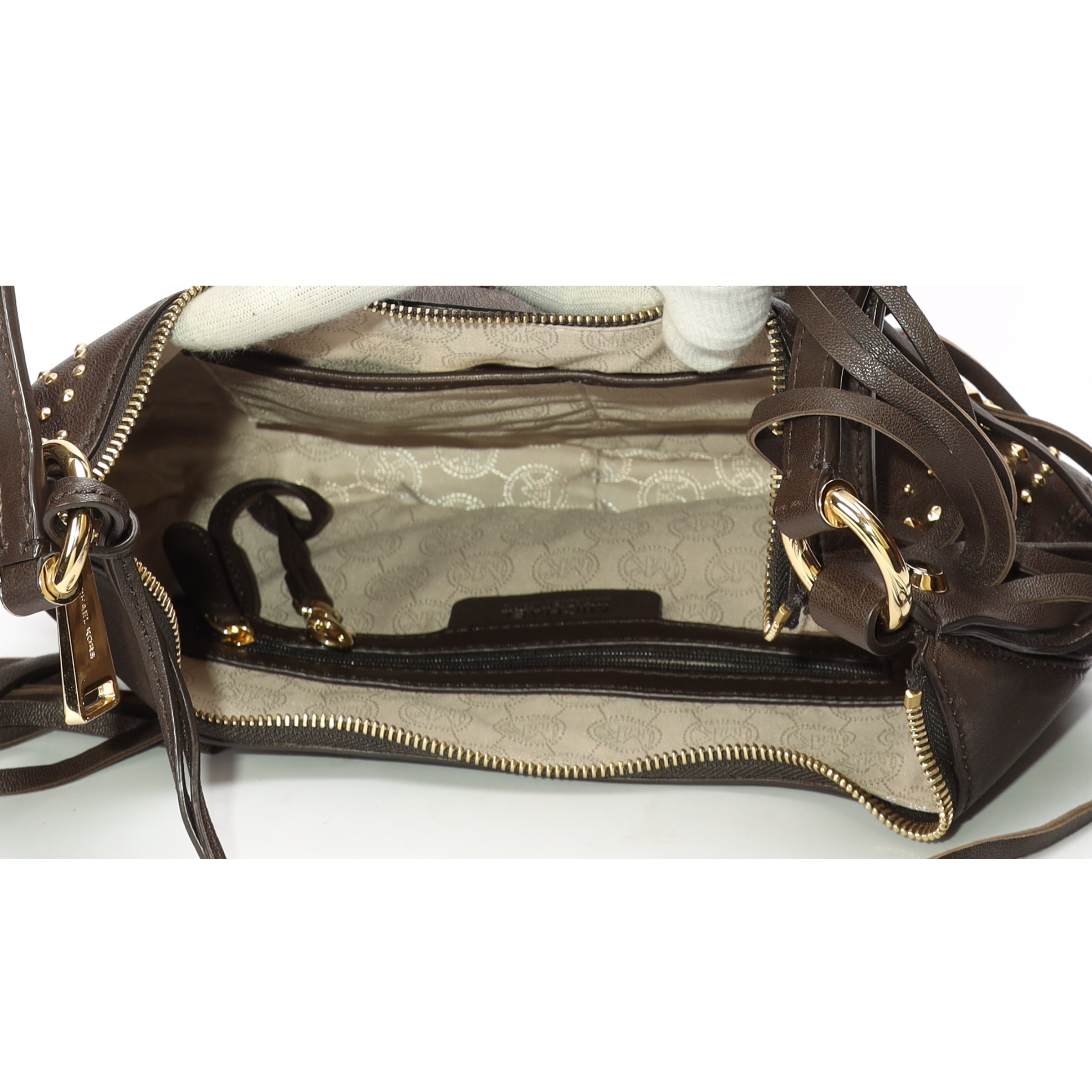 Michael Kors Brown Studded Rhea Crossbody Bag
