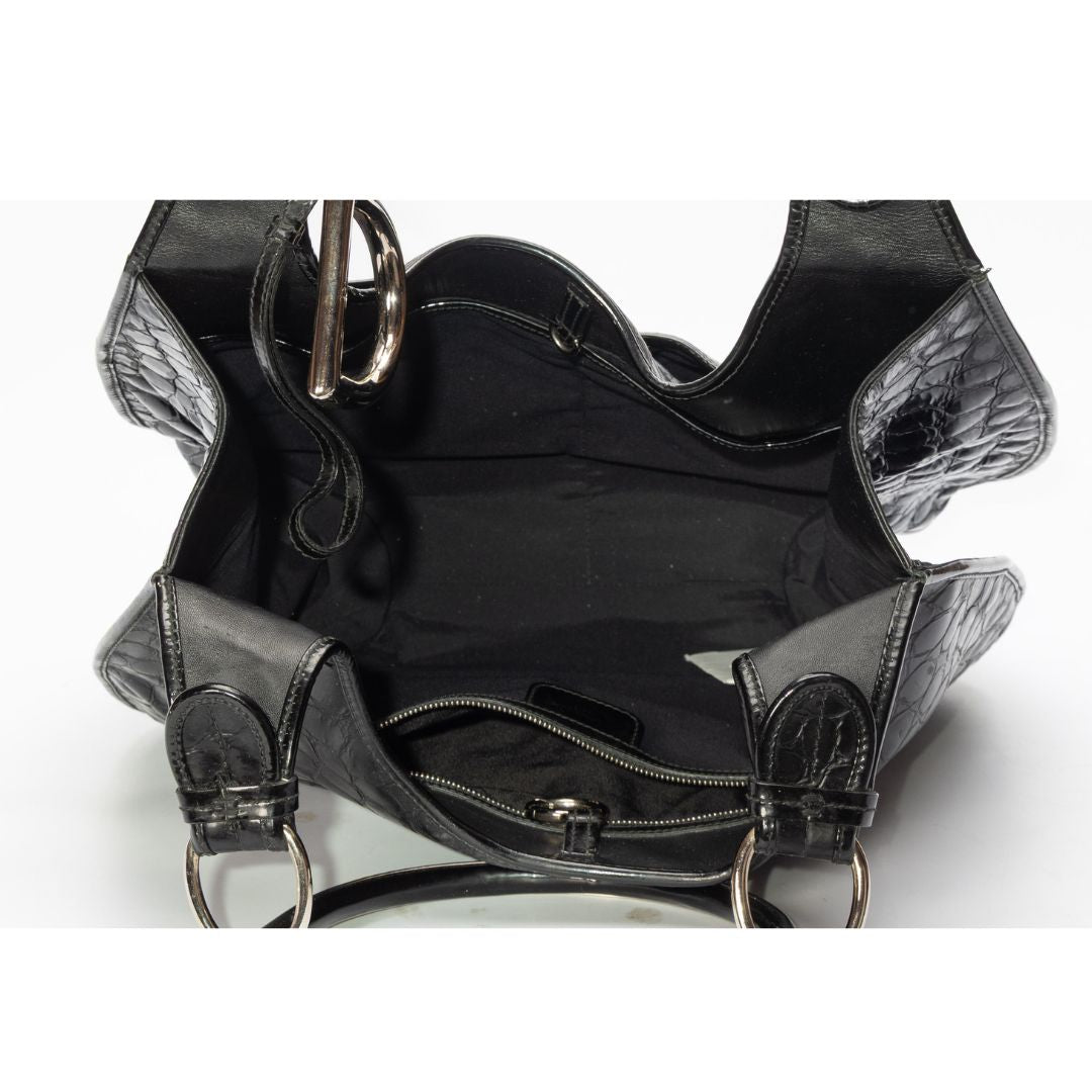 Dior Black Croc Embossed Patent Leather 61 Tote