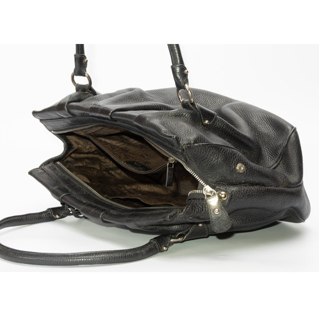 Salvatore Ferragamo Black Pebbled Leather Shoulder Bag