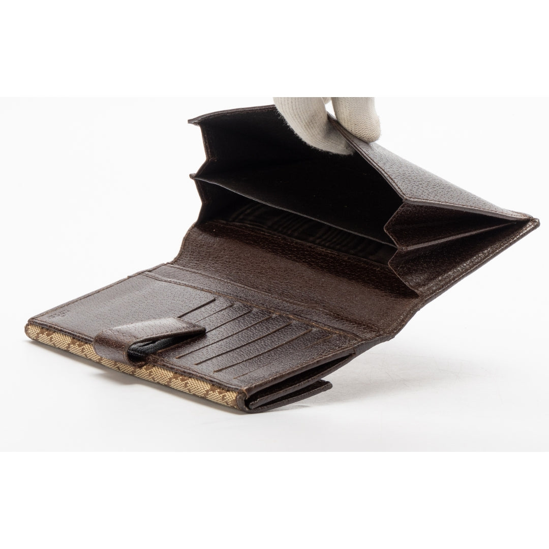 Gucci Canvas and Leather Logo Metal Plate Continental Wallet